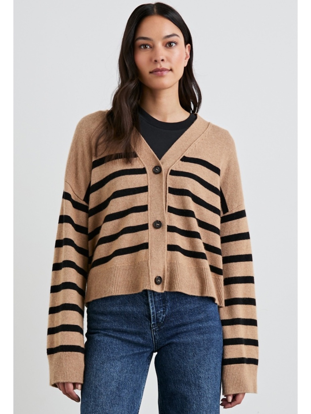 Rails Geneva Cardigan Camel Black Stripe Wool & Cashmere Blend XL
